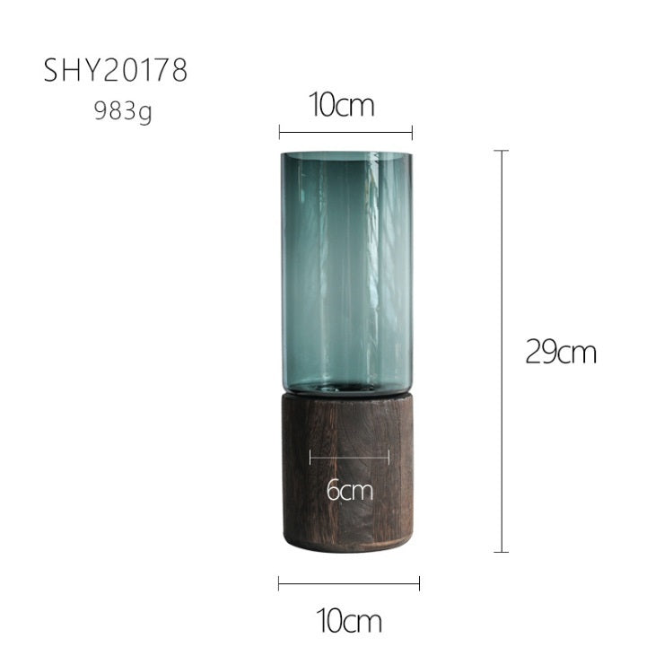 Vase Alto – Verre fumé & socle bois