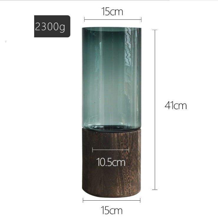 Vase Alto – Verre fumé & socle bois