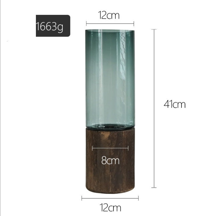 Vase Alto – Verre fumé & socle bois